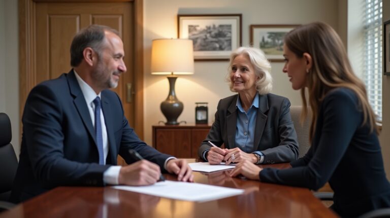 The dedicated legal team at Escondido Probate Law serving Riverside probate matters is pictured conferring with heirs to navigate the probate process to execute vital documents discussing Claiming Payable on Death Accounts