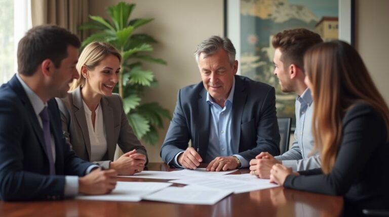 The dedicated legal team at Escondido Probate Law serving Riverside probate matters is pictured conferring with heirs to navigate the probate process to execute vital documents discussing Finding the Link for My Probate Hearing