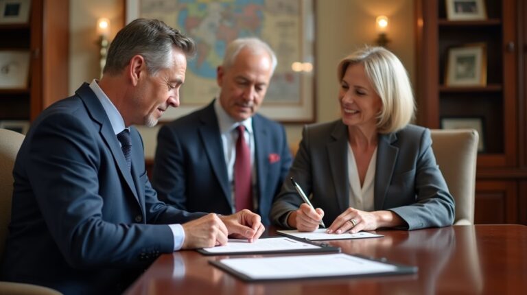 The dedicated legal team at Escondido Probate Law serving Riverside probate matters is pictured conferring with heirs to navigate the probate process to execute vital documents discussing Forms for Small Estate Affidavits