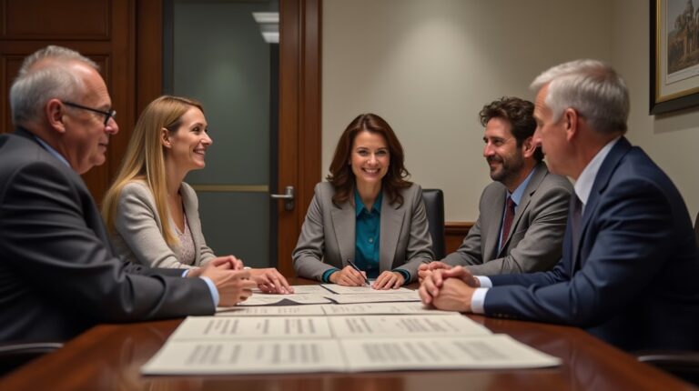 The dedicated legal team at Escondido Probate Law serving Riverside probate matters is pictured conferring with heirs to navigate the probate process to execute vital documents discussing Petition to Establish Fact of Death