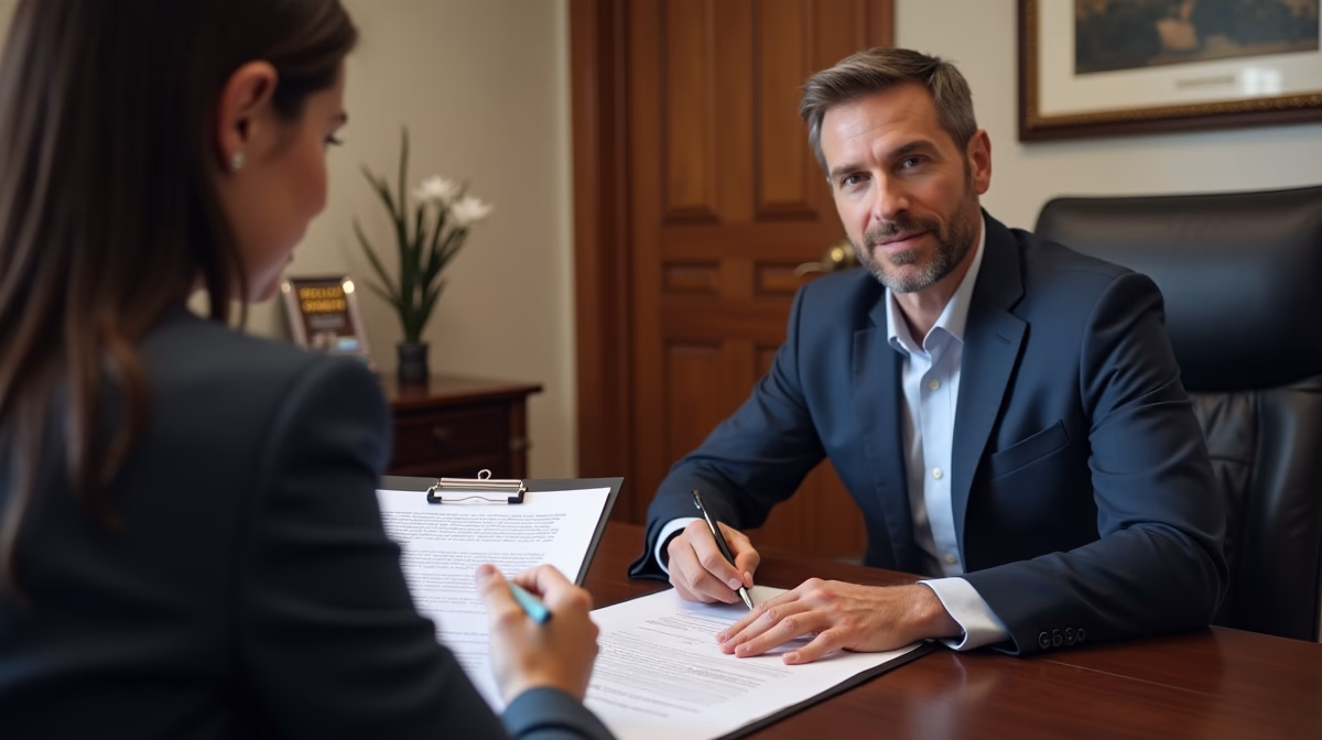 The dedicated legal team at Escondido Probate Law serving Riverside probate matters is pictured conferring with heirs to navigate the probate process to execute vital documents discussing Proving a Fake Signature on a Will