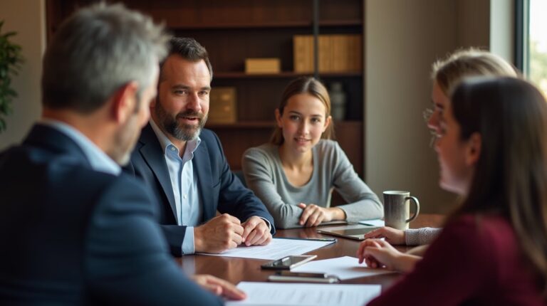 The dedicated legal team at Escondido Probate Law serving Riverside probate matters is pictured conferring with heirs to navigate the probate process to execute vital documents discussing Right to See Trust Bank Statements