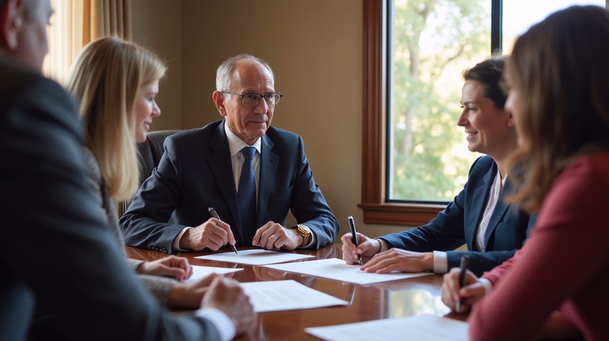 The dedicated legal team at Escondido Probate Law serving Riverside probate matters is pictured conferring with heirs to navigate the probate process to execute vital documents discussing Serving the Rep of a Deceased Heir