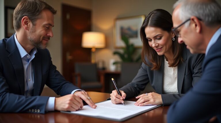 The dedicated legal team at Escondido Probate Law serving Riverside probate matters is pictured conferring with heirs to navigate the probate process to execute vital documents discussing Settling a Will Contest Out of Court