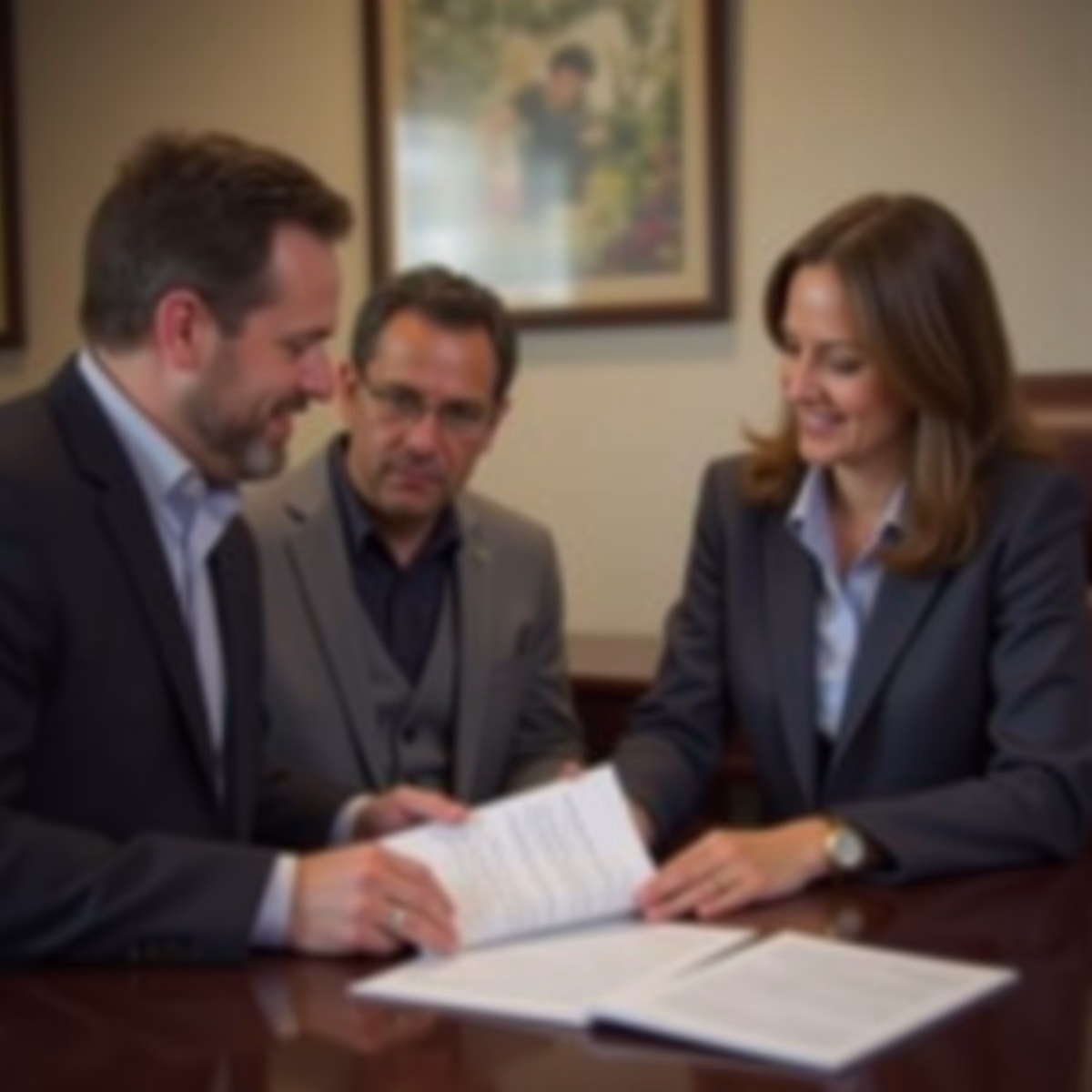 The dedicated legal team at Escondido Probate Law serving Riverside probate matters is pictured conferring with heirs to navigate the probate process to execute vital documents discussing What happens to assets if my spouse dies with a will or trust